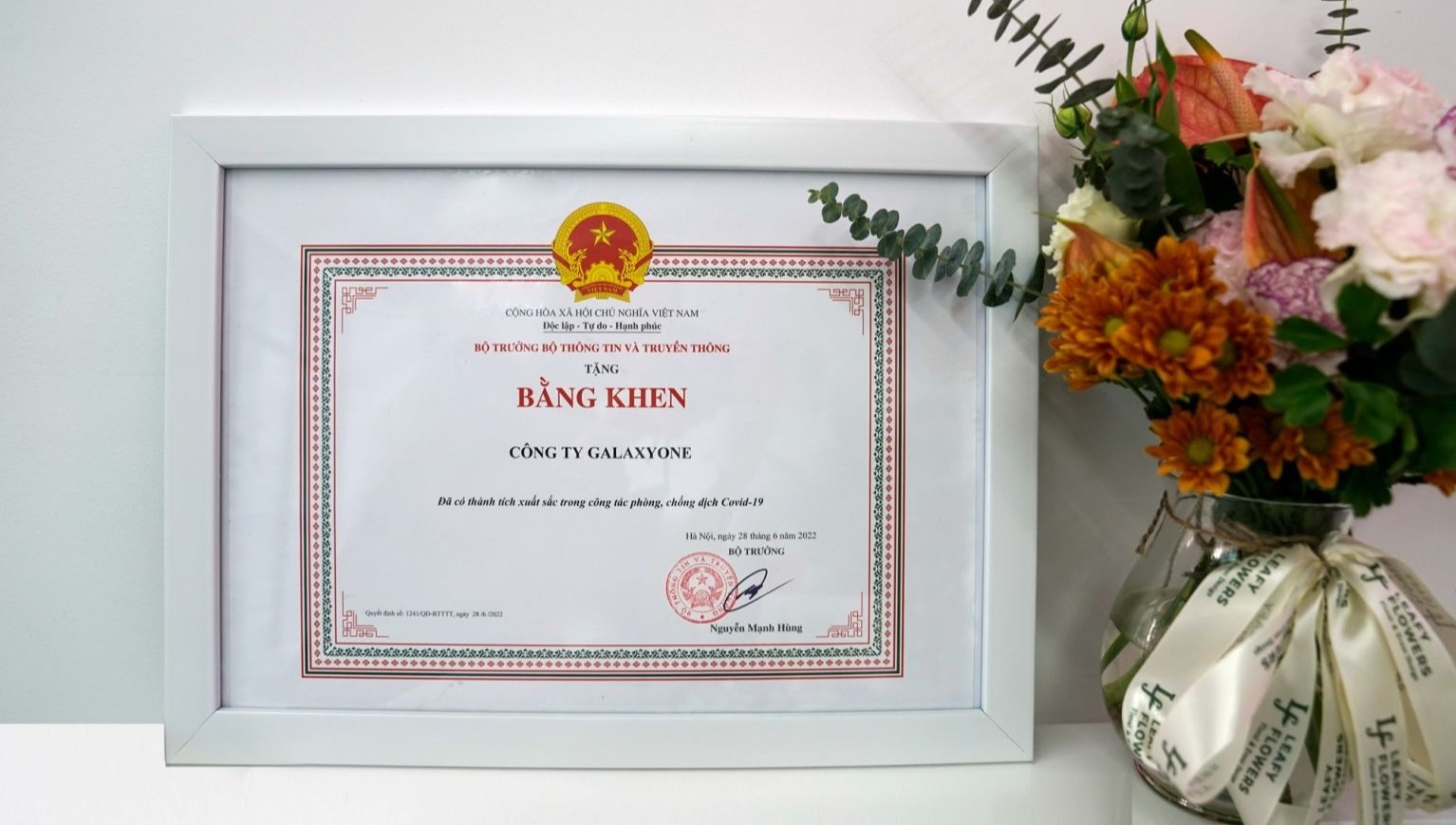 Galaxy One Is Honored To Receive A Certificate Of Merit From The Ministry Of Information & Communications